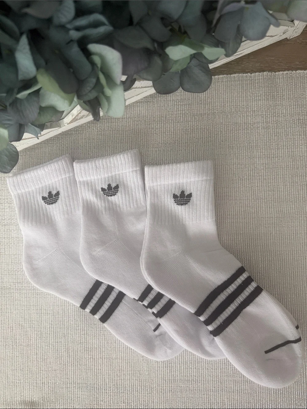 3-Pack Womens Adidas Ankle Socks White with Black logo and stripes